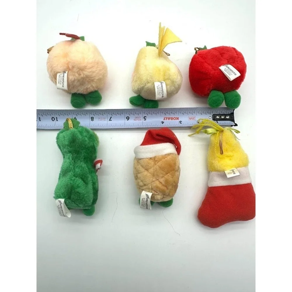 Del Monte Yumkins Plush Fruits & Vegetables Christmas Ornaments 1991 Lot of 6